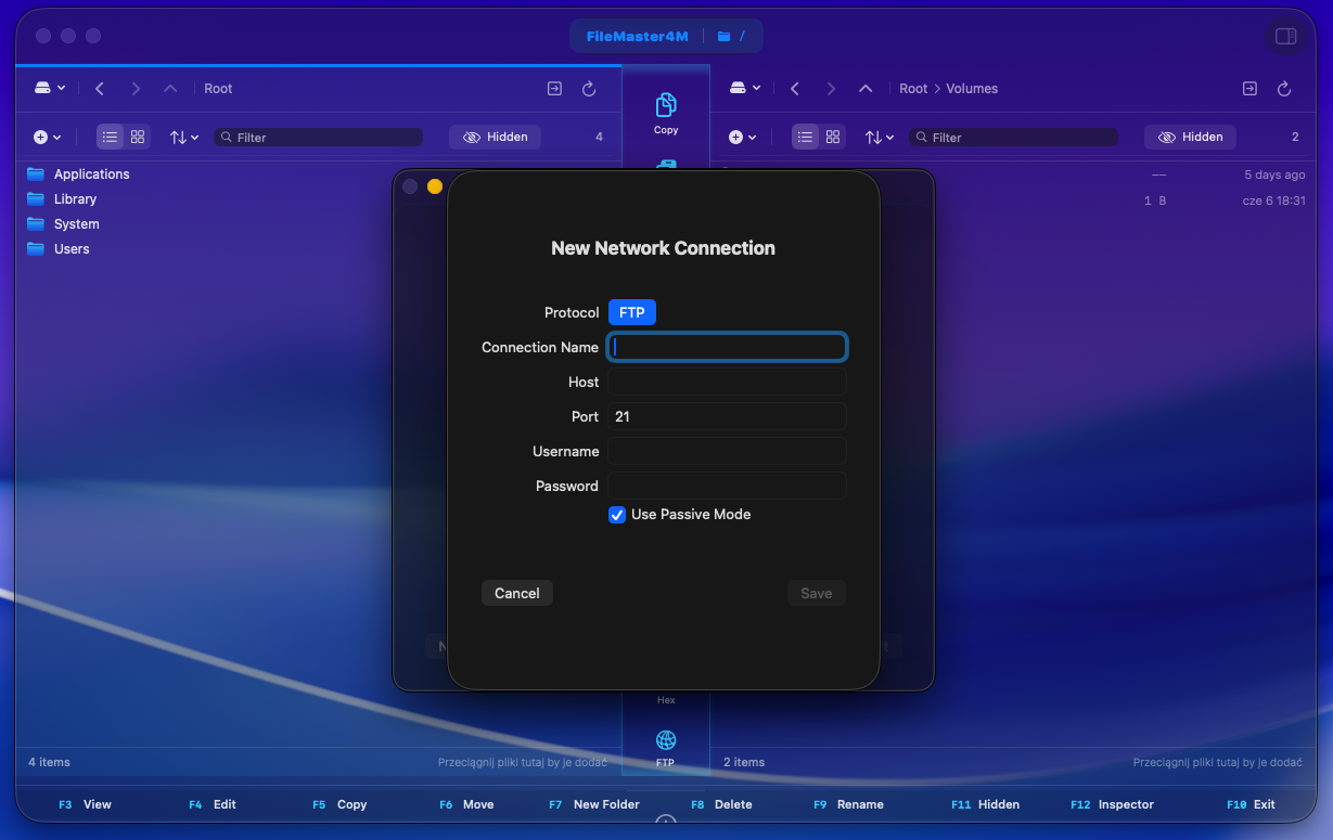 FTP / SFTP connection dialog